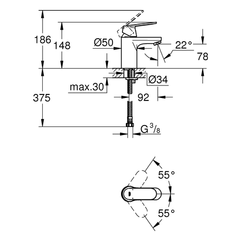 GROHE EH-Waschtischbatterie Eurosmart C 23819 S-Size glatter Körper chrom