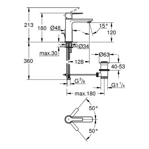 GROHE EH-Waschtischbatterie Lineare 32114_1 S-Size Temperaturbegrenzer chrom