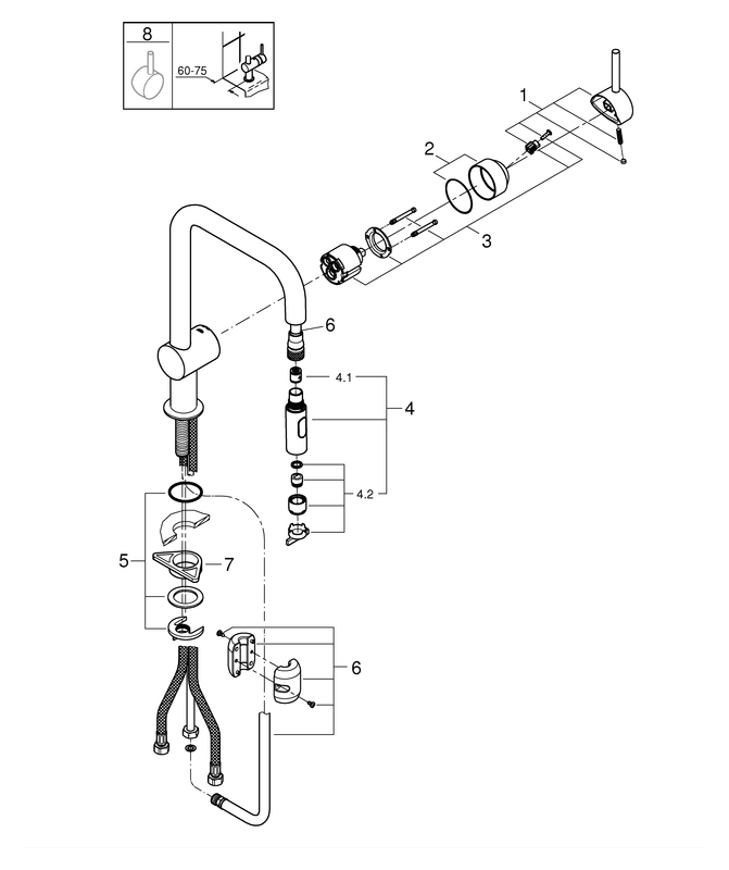 GROHE EH-Spültischbatterie Minta 32322_2 U-Auslauf Spülbrause supersteel