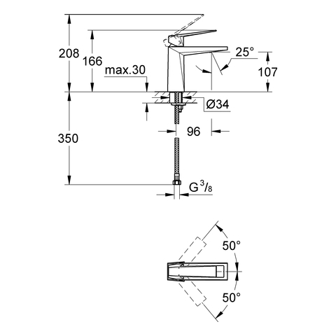 GROHE EH-WT-Batterie Allure Brilliant 23033 glatter Körper chrom