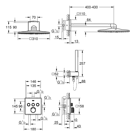 GROHE UP-Duschsystem GRT SmartControl Mischer 34712 eckig 3 ASV chrom