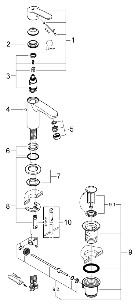 GROHE EH-WT-Batt. Eurostyle C 23037_2 Zugstangen-Ablaufgarnitur chrom