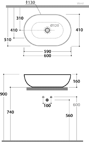 Badkeramik Design Aufsatzwaschtisch oval