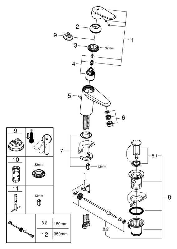 GROHE EH-WT-Batterie Eurodisc C 33190_2 Zugstangen-Ablaufgarnitur chrom