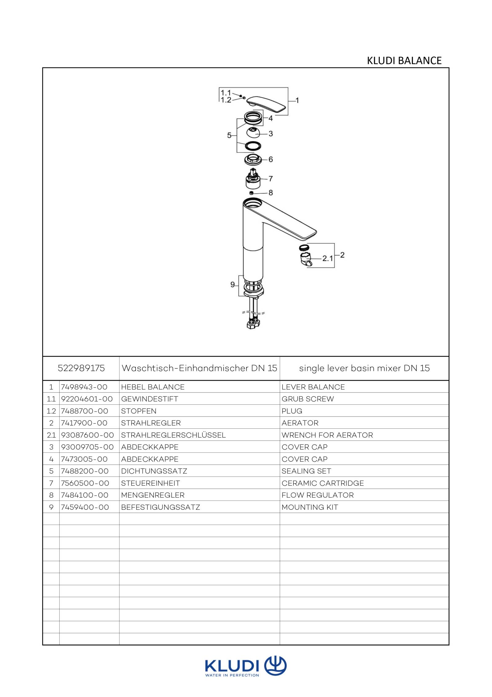 KLUDI BALANCE Waschschüssel-EHM Auslaufhöhe 272 mm weiß/chrom