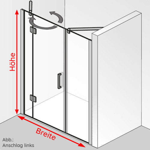 HSK Aperto Pro Duschtür für Nische pendelbar 160 cm ohne/Linea 02/Stangengriff 390 mm/schwarz matt/mit/rechts