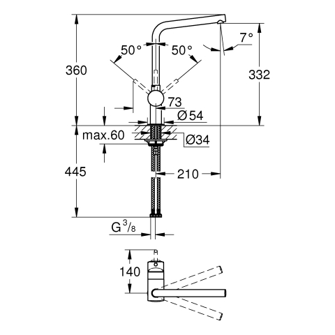 GROHE Einhand-Spültischbatterie Minta 31375 L-Auslauf cool sunrise gebürstet