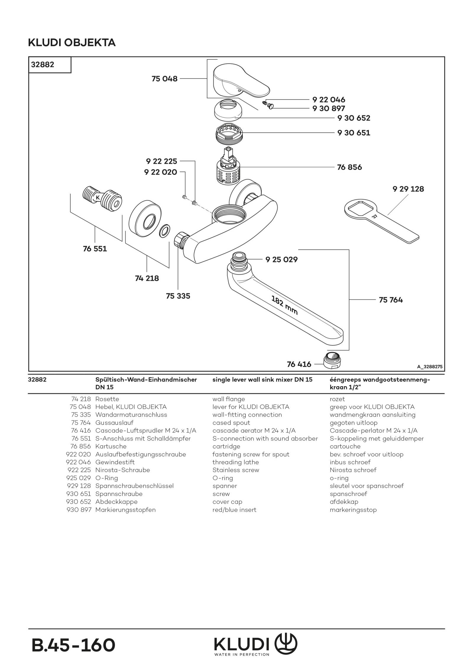 KLUDI OBJEKTA Spültisch-EHM DN 15 Wandmontage Ausl.230mm chrom