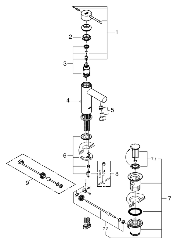 GROHE EH-WT-Batterie Essence 32898_1 S-Size Zugstangen-Ablaufgarnitur chrom