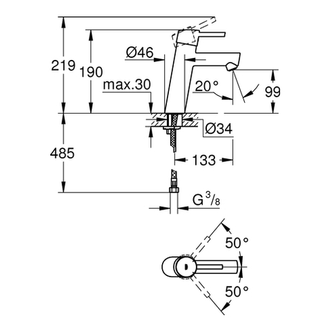 GROHE EH-WT-Batterie Concetto 23451_1 mittelhohe Ausführ. glatter Körper chrom