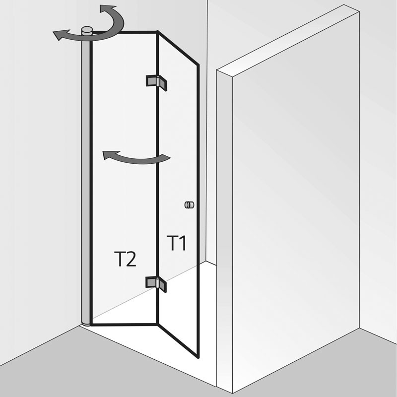 HSK Atelier Plan Drehfalttür Nische pendelbar 75 x 200 ohne Beschichtung links Mattierung mittig schwarz matt Puffergriff