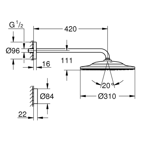 GROHE Kopfbr.Set Rainshower SmartConnect 310 26640 Brausearm chrom