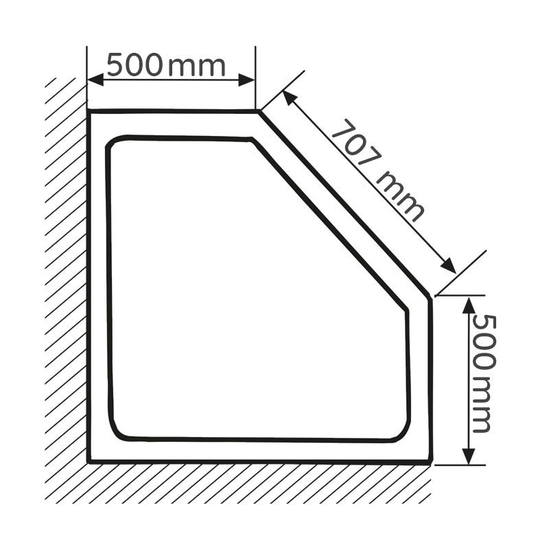 Exklusiv Fünfeckdusche mit Drehfalttür - 900 mm Weiß Mattierung voll auf Duschewanne