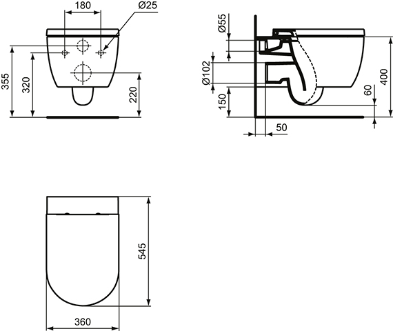 IS Wandtiefspül-WC Blend Curve AquaBlade360x545x340mm Weiß