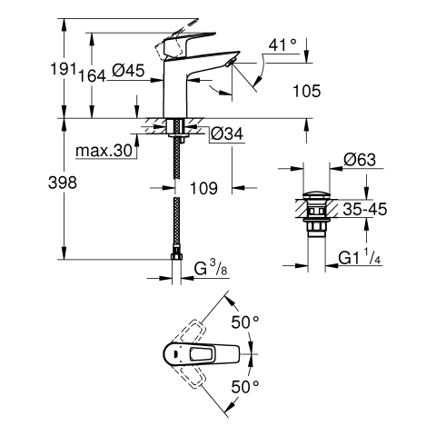 GROHE EH-WT-Batterie BauLoop 23886_1 M-Size PushOpen Ablaufgarnitur chrom