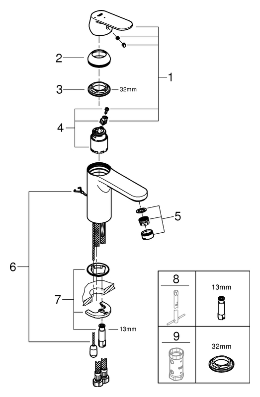 GROHE EH-WT-Batterie Eurosmart C 23397 mittelh. Kette Mittelstellung kalt chrom